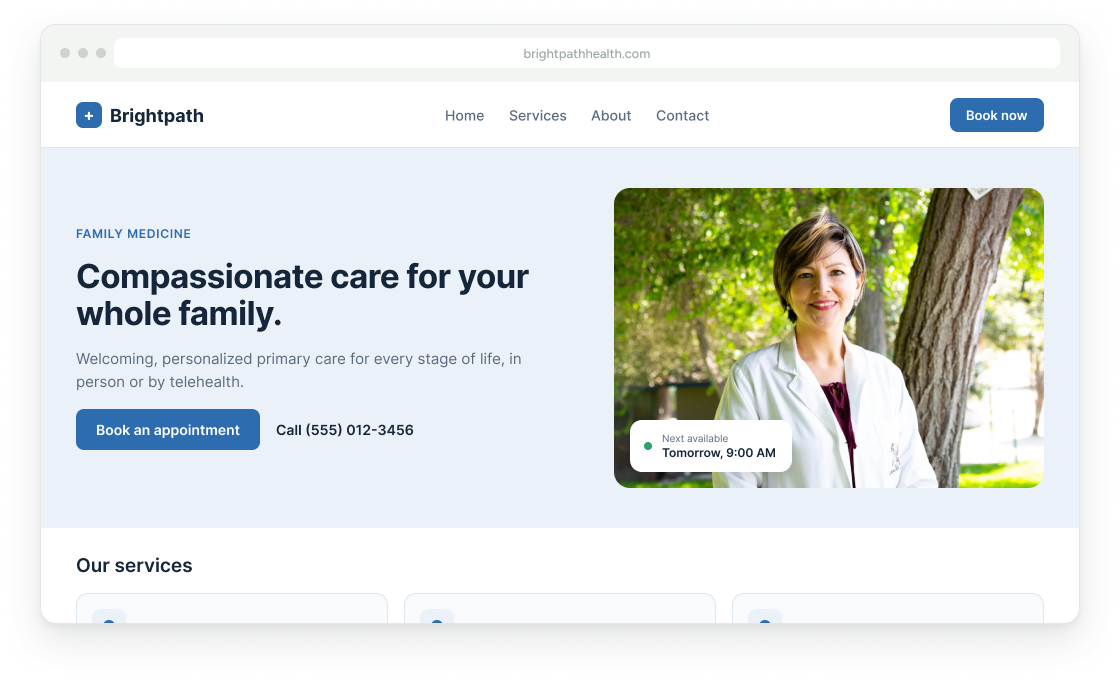 Preview of a private practice website built by PracticeWeb Studio